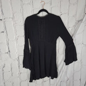 AMERICAN Rag Black Bell Sleeve Tunic Blouse Top Lace Detailing Gauze Material Sm